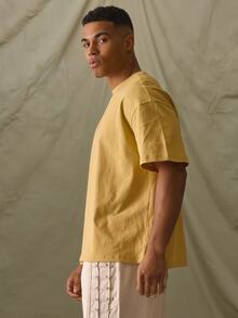 Oversized Short Sleeve Drop Shoulder Crew Neck T-Shirt Front Chest Graphic Musero Branding Detail Autumn Winter Essentials - Yellow - View 3