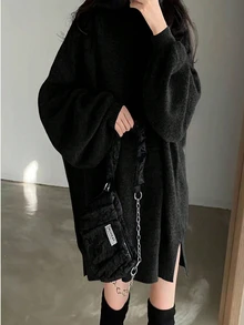 SHEIN Women Casual Solid Color Turtleneck Sweater Dress, Winter Fall Cloth For Women - Black - View 5
