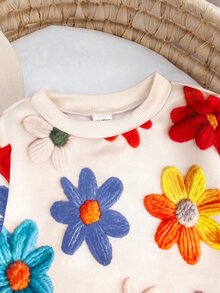 SHEIN Baby Girl's Color-Block Sweatshirt Dress With A Printed Pattern-Suitable For Autumn/Winter, Christmas, And Halloween. - Multicolor - View 2