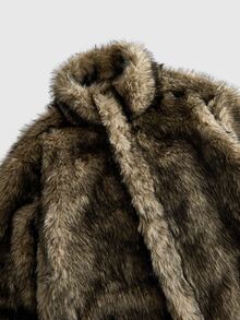 ROMWE MEN Men's Solid Color Fashion Versatile Winter Faux Fur Coat - Grey - View 5