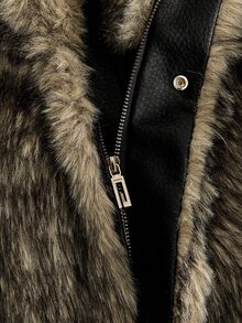 ROMWE MEN Men's Solid Color Fashion Versatile Winter Faux Fur Coat - Grey - View 6