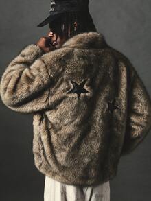 ROMWE MEN Men's Solid Color Fashion Versatile Winter Faux Fur Coat - Grey - View 1