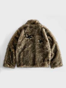 ROMWE MEN Men's Solid Color Fashion Versatile Winter Faux Fur Coat - Grey - View 3