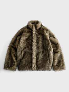 ROMWE MEN Men's Solid Color Fashion Versatile Winter Faux Fur Coat - Grey - View 9