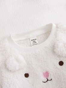 SHEIN Baby Girl Knitted Solid Color Faux Fur Crew Neck Top And Long Pants Loungewear 2 Pieces Set, Suitable For Autumn/Winter - Multicolor - View 3