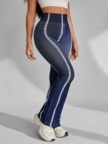Slayform Slayform Geo Print Flare Leg Sports Pants - Dark Blue - View 4