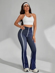 Slayform Slayform Geo Print Flare Leg Sports Pants - Dark Blue - View 5