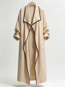 Trelyra Autumn Outfit, Slouchy Apricot Color Collared Long-Sleeve Jacket, Casual Jacket, Country Style, Daily Commuting And Vacation,Only A Coat. - Khaki - View 8