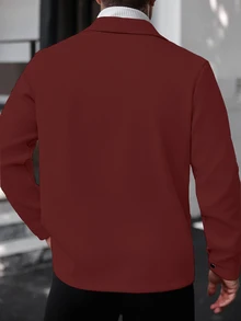 Manfinity CasualCool Men Solid Color Casual Long Sleeve Overcoat, Suitable For Fall And Overcoat Men Overcoat Burgundy Button Up Overcoat Christmas Office Business - Burgundy - View 2