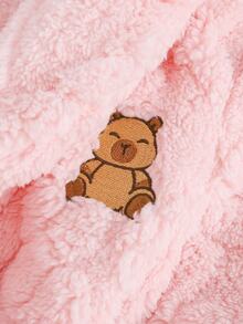 SHEIN Cute Flannel Cardigan With A Bear Design For Baby Girls; Suitable For Loungewear During Autumn And Winter-Warm And Comfortable. - Pink - View 4