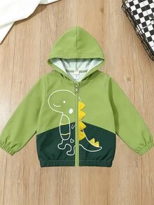 SHEIN Áo nỉ bé trai chập chững họa tiết khủng long, thoải mái và thời trang cho mặc hàng ngày, dã ngoại mùa thu và mùa đông - màu xanh lá - Xem 5