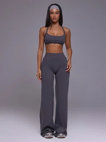 Musera Sport Scoop Neck Strappy Open Back Logo Coord Sports Bra Autumn Winter Fall Active Gym Workout Ski Blacksnow - Grey - View 4