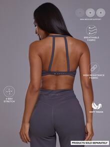 Musera Sport Scoop Neck Strappy Open Back Logo Coord Sports Bra Autumn Winter Fall Active Gym Workout Ski Blacksnow - Grey - View 2