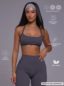Musera Sport Scoop Neck Strappy Open Back Logo Coord Sports Bra Autumn Winter Fall Active Gym Workout Ski Blacksnow - Grey - View 1
