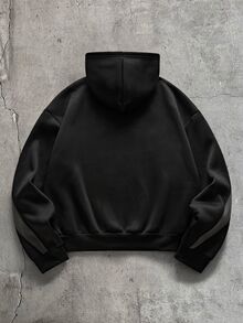 AXEPEAK 男士針織時尚日常年輕休閒寬鬆長袖連帽衫 - 黑色 - 查看 2