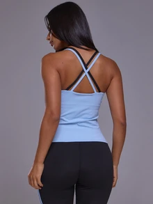Musera Sport Double Layered Logo Cross Back Straps Fitted Top Autumn Winter Fall Active Gym Workout Ski Blacksnow - Black - View 3