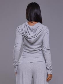 Musera Sport Logo Front Fitted Hooded Long Sleeve Active Top Autumn Winter Fall Active Gym Workout Ski Blacksnow - Grey - View 4