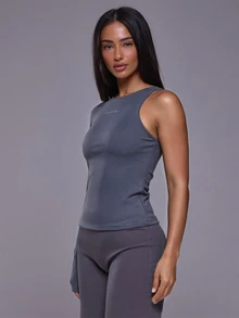 Musera Sport One Sleeve Cutout Back Logo Fitted Top Autumn Winter Fall Active Gym Workout Ski Blacksnow - Grey - View 3
