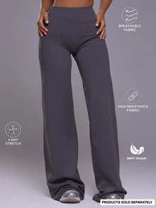Musera Sport Mid Rise Logo Loose Straight Leg Fit Coord Yoga Pants Autumn Winter Fall Active Gym Workout Ski Blacksnow - Grey - View 2