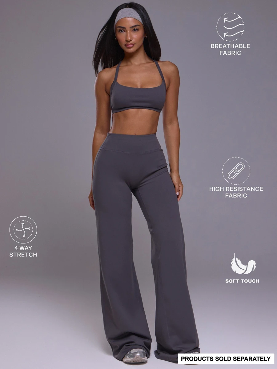 Musera Sport Mid Rise Logo Loose Straight Leg Fit Coord Yoga Pants Autumn Winter Fall Active Gym Workout Ski Blacksnow - Grey - View 1