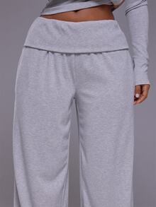 Musera Sport Foldover Waist Logo Loose Fit Wide Leg Jogger Pant Autumn Winter Fall Active Gym Workout Ski Blacksnow - Grey - View 5