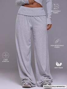 Musera Sport Foldover Waist Logo Loose Fit Wide Leg Jogger Pant Autumn Winter Fall Active Gym Workout Ski Blacksnow - Grey - View 2