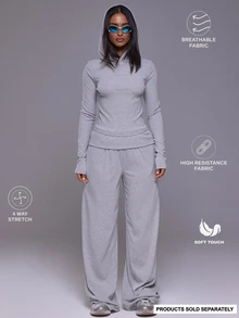 Musera Sport Foldover Waist Logo Loose Fit Wide Leg Jogger Pant Autumn Winter Fall Active Gym Workout Ski Blacksnow - Grey - View 1