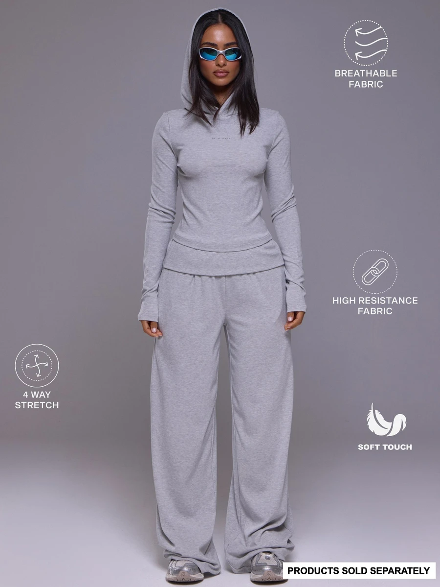 Musera Sport Foldover Waist Logo Loose Fit Wide Leg Jogger Pant Autumn Winter Fall Active Gym Workout Ski Blacksnow - Grey - View 1