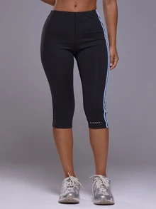 Musera Sport Multi Contrast Colour Stripe Logo Low Rise Fitted Capri Pant Autumn Winter Fall Active Gym Workout Ski Blacksnow - Black - View 3