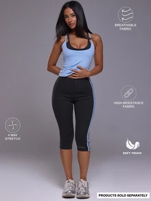 Musera Sport Multi Contrast Colour Stripe Logo Low Rise Fitted Capri Pant Autumn Winter Fall Active Gym Workout Ski Blacksnow - Black - View 1