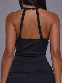 Musera Sport Áo tập gym thể thao cổ yếm cao hở lưng dây đan có logo, phong cách Blacksnow, cho mùa thu đông, tập luyện và trượt tuyết - màu đen - Xem 5