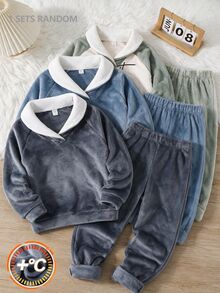 SHEIN Tween Boy Raglan Long Sleeve Top And Pants Lounge Set - Multicolor - View 7