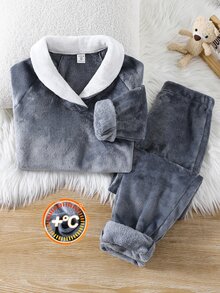 SHEIN Tween Boy Raglan Long Sleeve Top And Pants Lounge Set - Multicolor - View 3