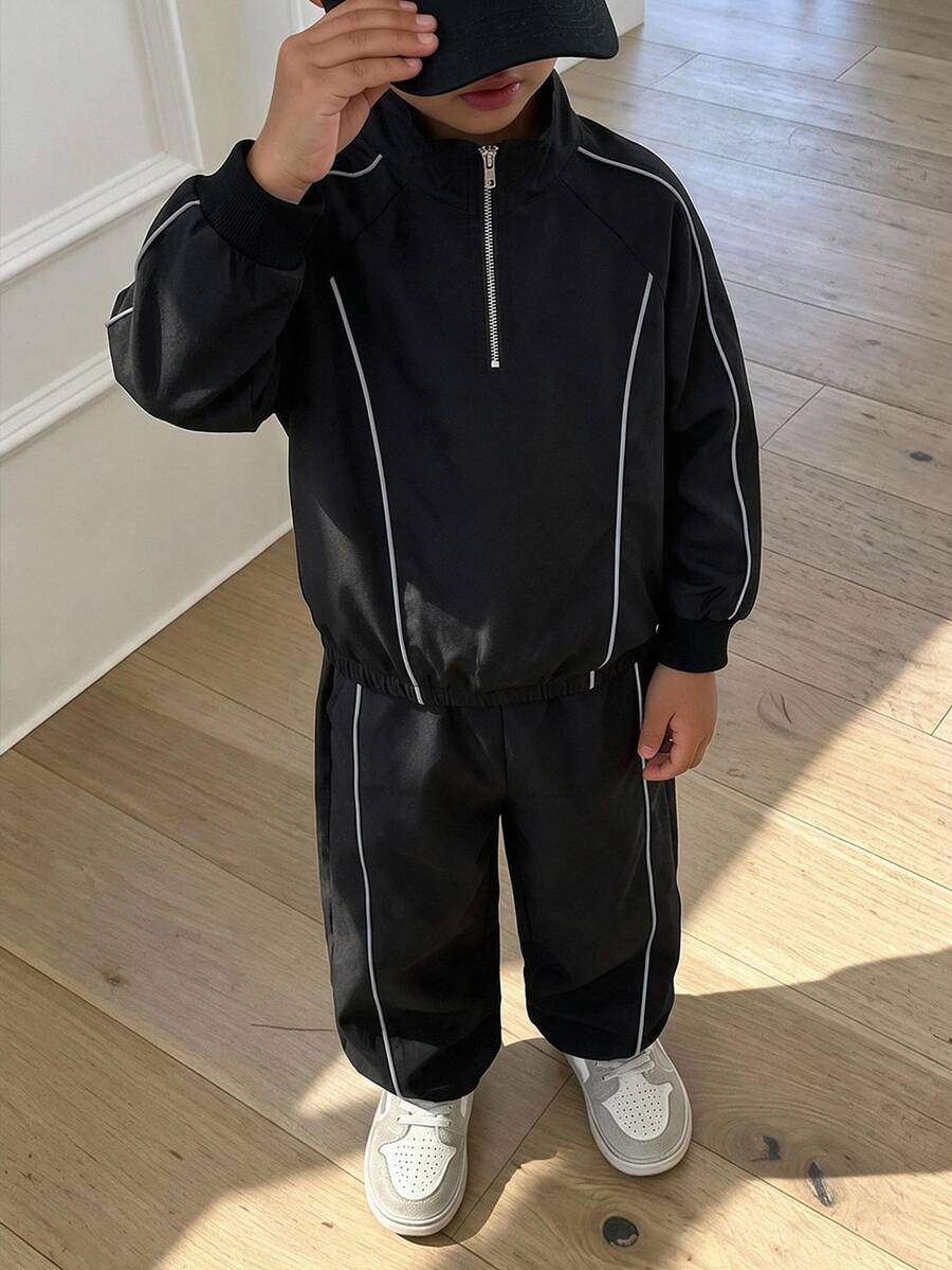 SHEIN Tween Boy Colorblock Long Kids Sleeve Jacket And Pants Casual Everyday Outfit