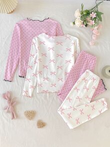 青少年女孩休閒日常百搭舒適碎花四件套 2 件居家服 - 彩色 - 查看 5