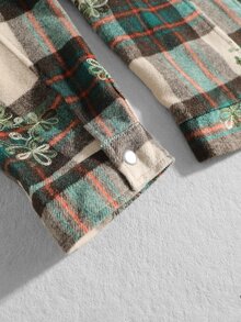 ROMWE MEN Men's Embroidered Floral Plaid Loose Fit Jacket - Multicolor - View 8