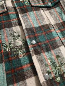 ROMWE MEN Men's Embroidered Floral Plaid Loose Fit Jacket - Multicolor - View 4