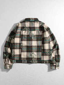 ROMWE MEN Men's Embroidered Floral Plaid Loose Fit Jacket - Multicolor - View 3