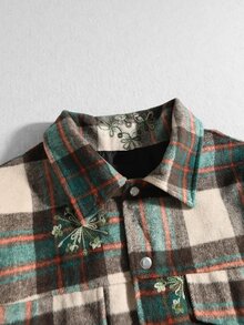 ROMWE MEN Men's Embroidered Floral Plaid Loose Fit Jacket - Multicolor - View 2