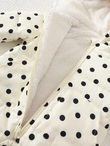 Cozy Pixies 女嬰冬季黑白波點圖案保暖內裡加厚連帽連身填充外套，舒適百搭 - 黑與白 - 查看 10