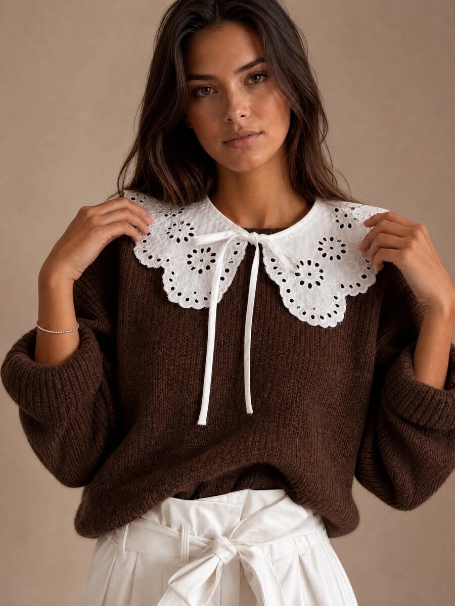 SHEIN Women's Peter Pan Collar Casual Versatile Long Sleeve Sweater