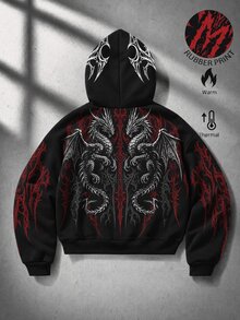ROMWE MEN Street Life Dark Gothic Print Loose Fit Hoodie - Black - View 2