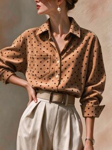 Franclia Women's Polka Dot Casual Daily Long Sleeve Blouse - Camel - View 7