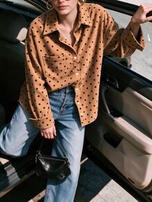 Franclia Women's Polka Dot Casual Daily Long Sleeve Blouse - Camel - View 1