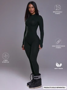 MUSERA Fitted Quarter Zip Through Logo Long Sleeve Thin Base Layer Jumpsuit Autumn Winter Fall Active Gym Workout Ski Blacksnow - Black - View 2
