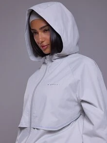 Musera Sport جاكيت رياضي بقلنسوة وسحاب أمامي مع لوحة شعار، بقصة فضفاضة، مقاوم للرياح، للخريف والشتاء، للأنشطة الرياضية والجيم والتمرين والتزلج، أسود ثلجي - فضي - مشاهدة 5