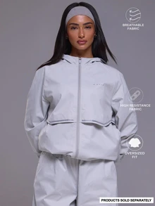 Musera Sport جاكيت رياضي بقلنسوة وسحاب أمامي مع لوحة شعار، بقصة فضفاضة، مقاوم للرياح، للخريف والشتاء، للأنشطة الرياضية والجيم والتمرين والتزلج، أسود ثلجي - فضي - مشاهدة 1
