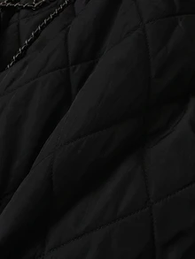 SHEIN Clasi 女款保暖內裡單排扣荷葉邊飾V領秋季背心，黑色復古70年代風休閒時尚無袖，適合外出日常，秋冬款 - 黑色 - 查看 7