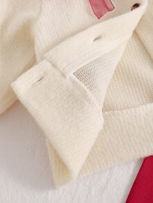 SHEIN 3件組新生女嬰針織開襟衫與內搭褲套裝，可愛甜美紅白色蝴蝶結設計，長袖圓領，正裝版型，聖誕冬季純色 - 紅色 - 查看 6