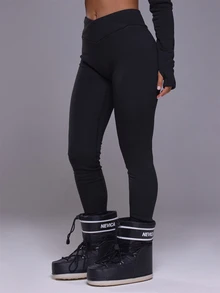 Musera Sport Dipped V Waist Fitted Thermal Legging Autumn Winter Fall Active Gym Workout Ski Blacksnow - Black - View 3